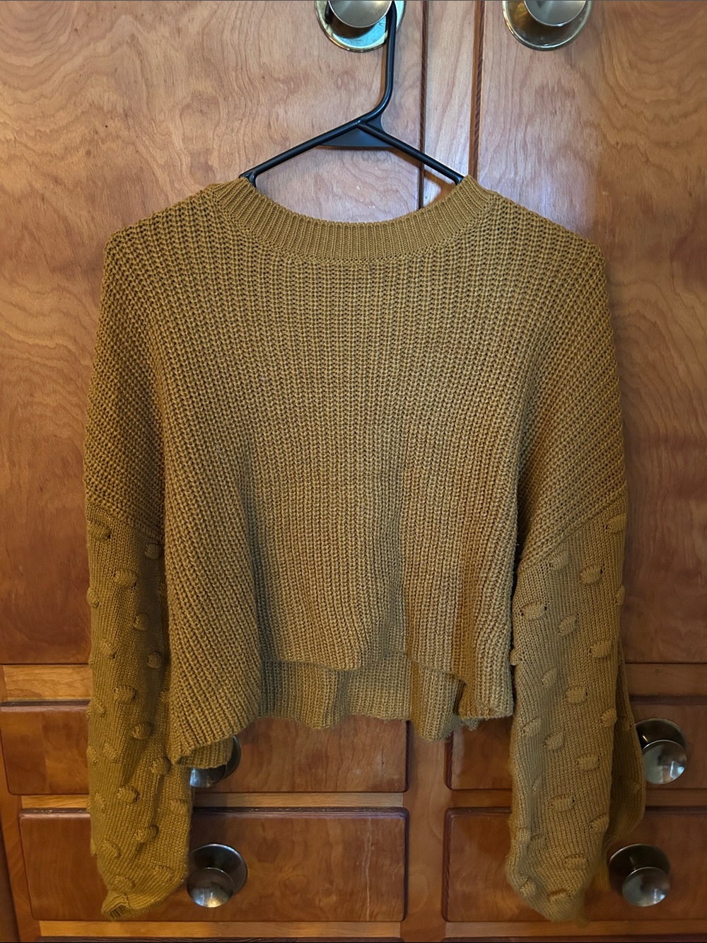 HYFVE Mustard Knit Crewneck Sweater with Bubble Sleeves
